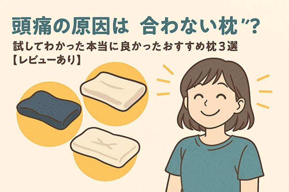 頭痛の原因は“合わない枕”？試してわかった本当に良かったおすすめ枕3選【レビューあり】　アイキャッチ画像