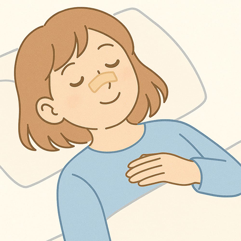 鼻腔拡張テープを使用する女性