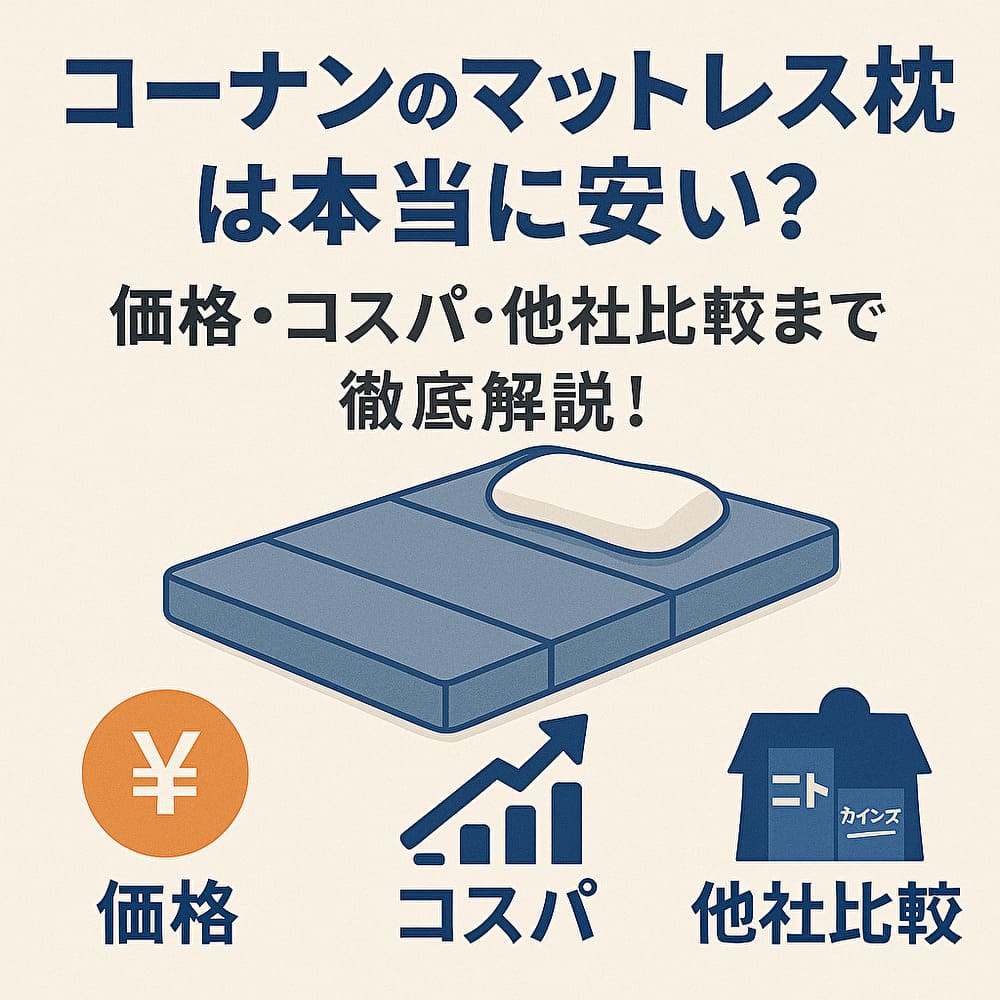 コーナンのマットレスと枕の価格・コスパ・他社比較をテーマにしたアイキャッチ画像