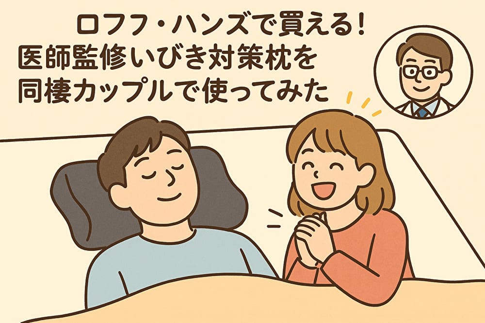 ロフト・ハンズで買える！医師監修いびき対策枕を同棲カップルで使ってみた｜YOKONE＆西川レビューのアイキャッチ画像