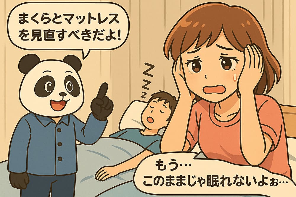 いびきがうるさい彼氏と悩む女性のイラスト