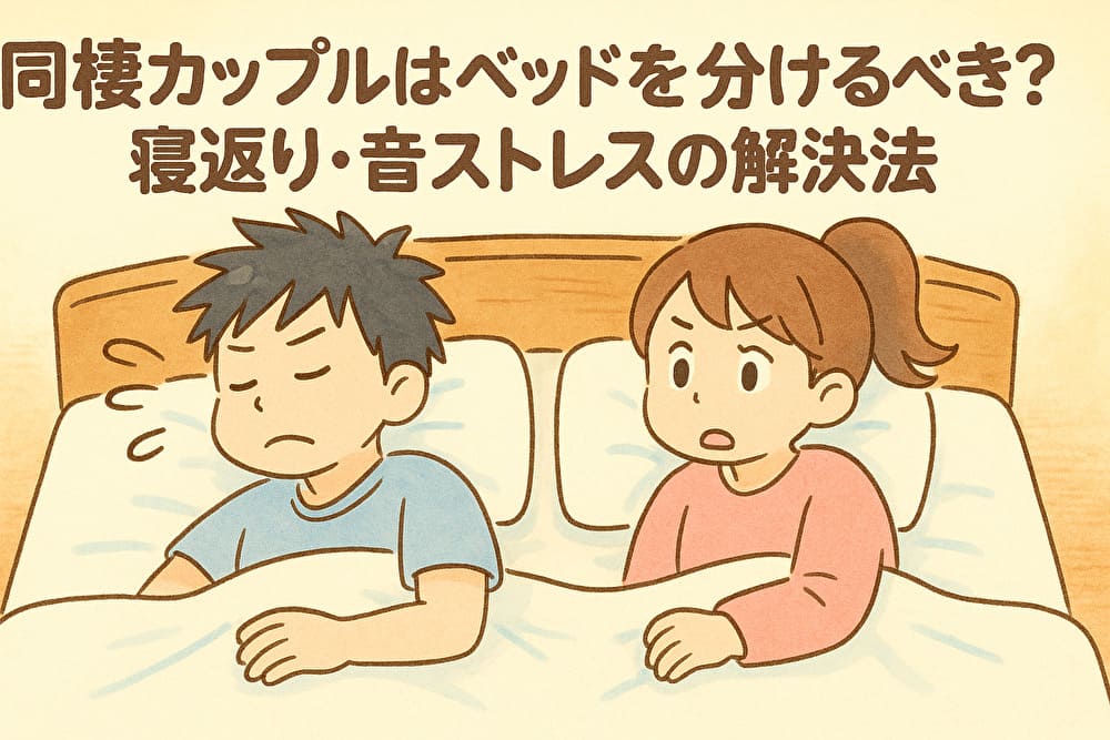 同棲カップルはベッドを分けるべき？寝返り・音ストレスの解決法🛏️のアイキャッチ画像