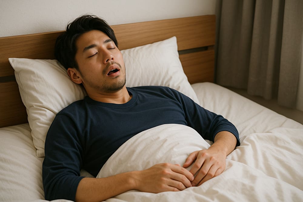 男性がいびきをしている画像
