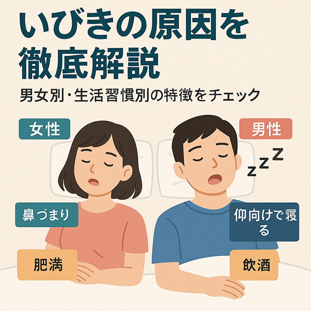 いびきの原因を徹底解説！男女別・生活習慣別の特徴をチェックのイメージ画像