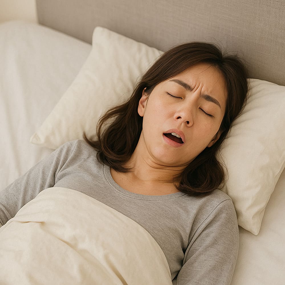 女性がいびきをしている画像