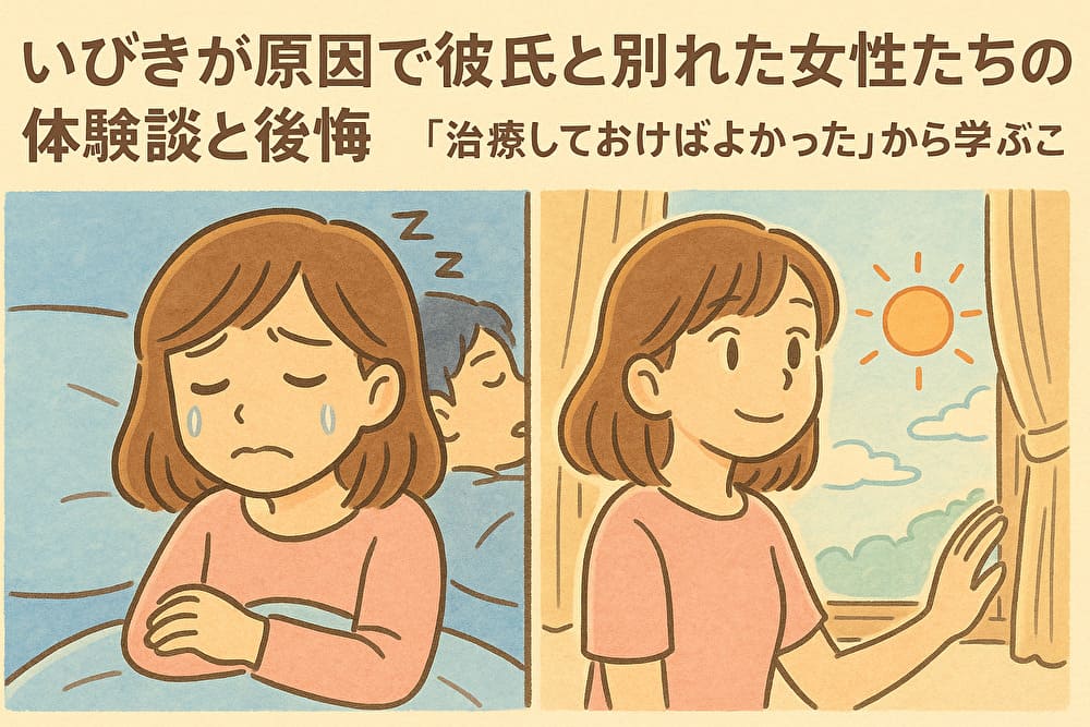 いびきが原因で彼氏と別れた女性たちの体験談と後悔｜「治療しておけばよかった」から学ぶこと　アイキャッチ画像